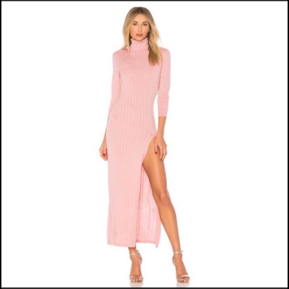 MAJORELLE Midi Pink Knit Slit Dress